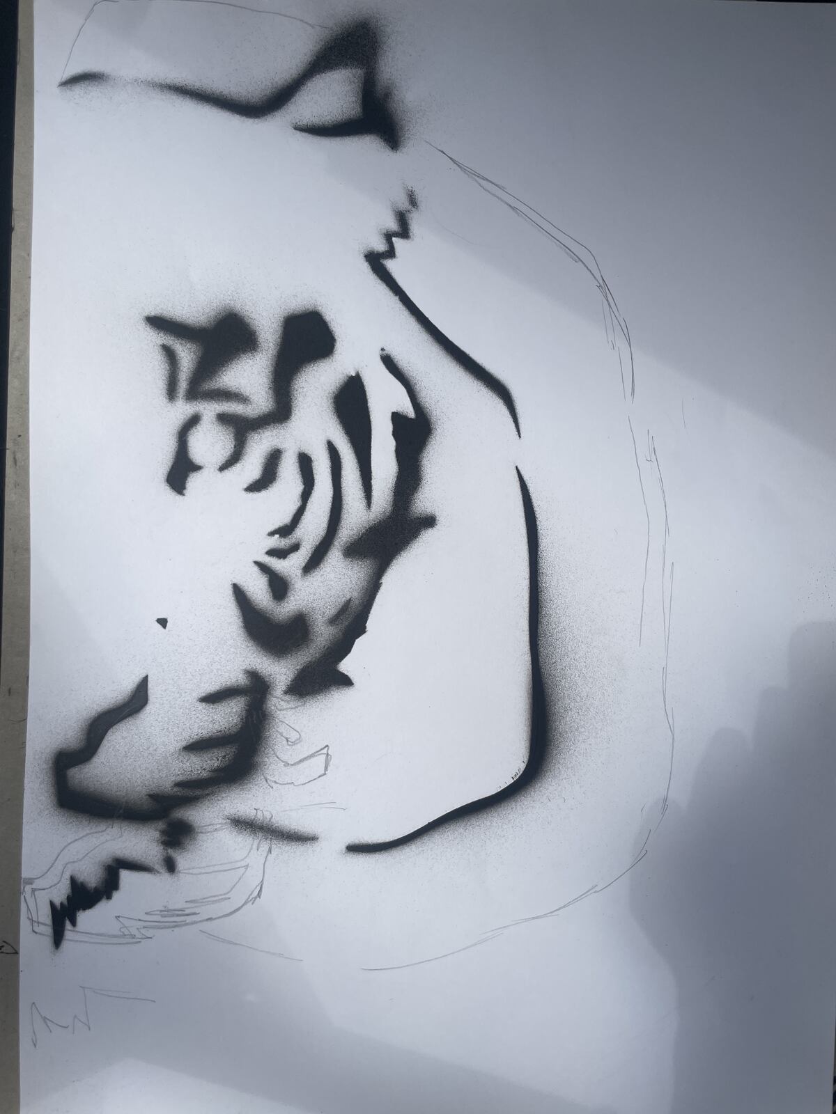 Preparatory sketch of the tiger, drawn before the wall transfer